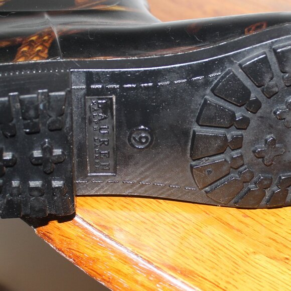 $195 Like New Ralph Lauren Buckle Top Logo Equestrian Rubber Boots - Picture 9 of 10